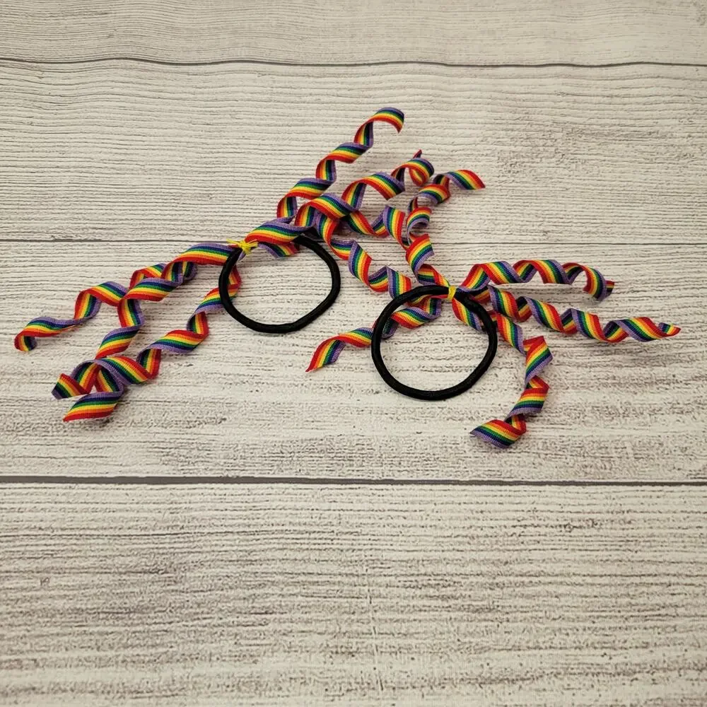 PRIDE Rainbow Corkscrew Grosgrain Ribbon Korker Hair Ties, Set of 2